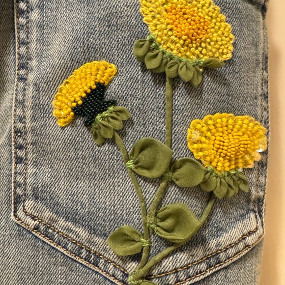 Valentino Straight Leg Jeans with Floral Embellishment w/ Tags - Picture 5 of 5